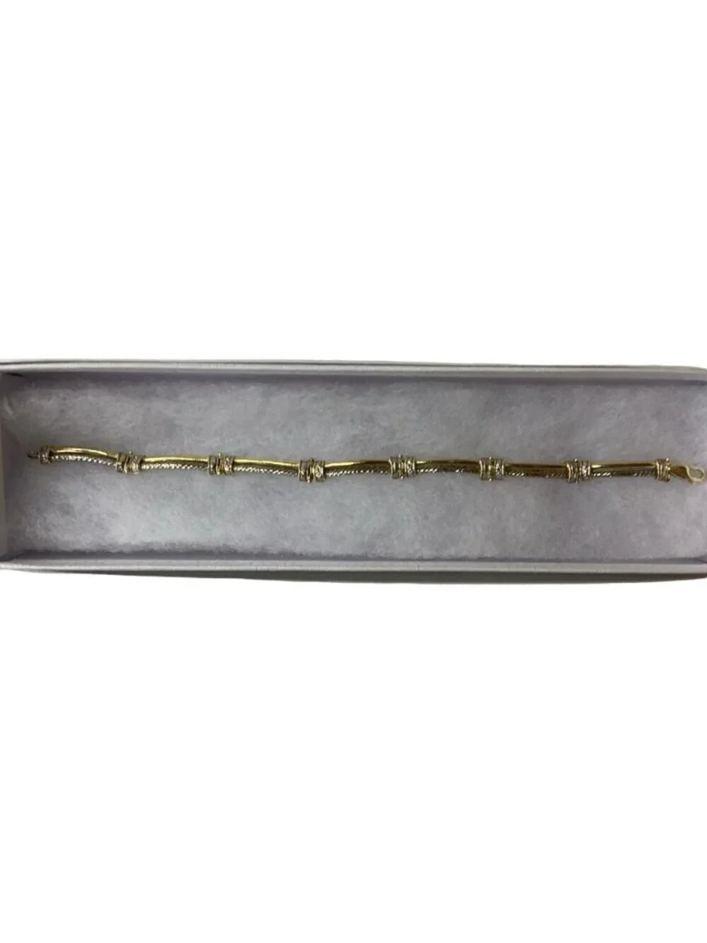 14K Two Tone Gold, 13.4g Bar Link With Diamond Accents Vintage Bracelet Preloved